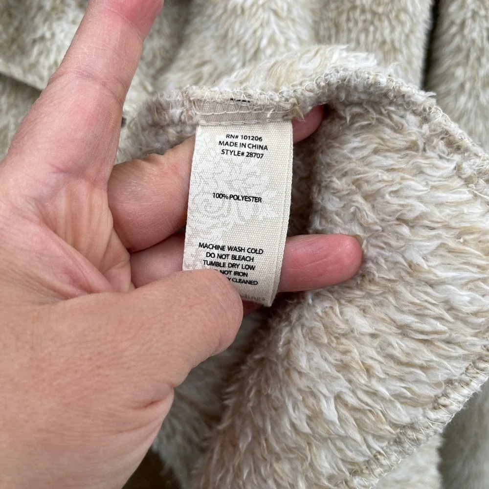 Soft Surroundings Hugs Plush Fleece‎ Shawl Collar Cardigan Sweater Beige Size L